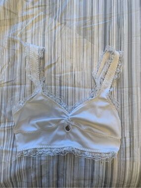 For Love And Lemons White Lace-Trim Bralette/Crop Too